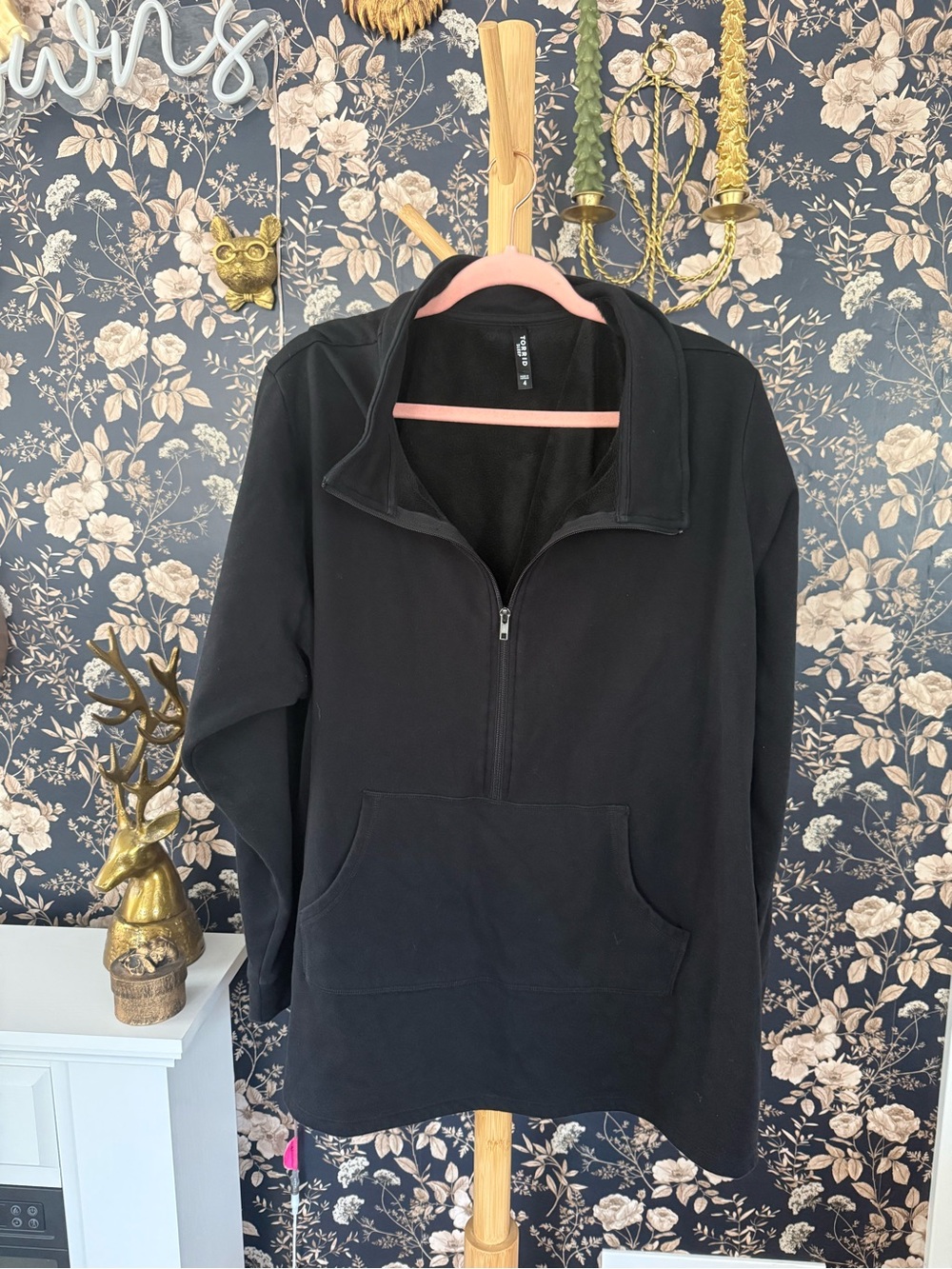 torrid Black Half-Zip Sweatshirt with Kangaroo Pocket
